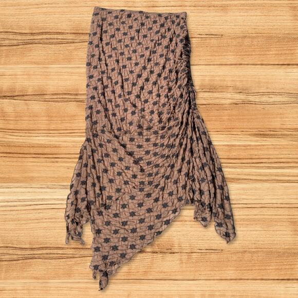 Free People Margot Convertible Maxi Skirt Boho Ruched Asymmetrical Hem Brown XL - Picture 3 of 8